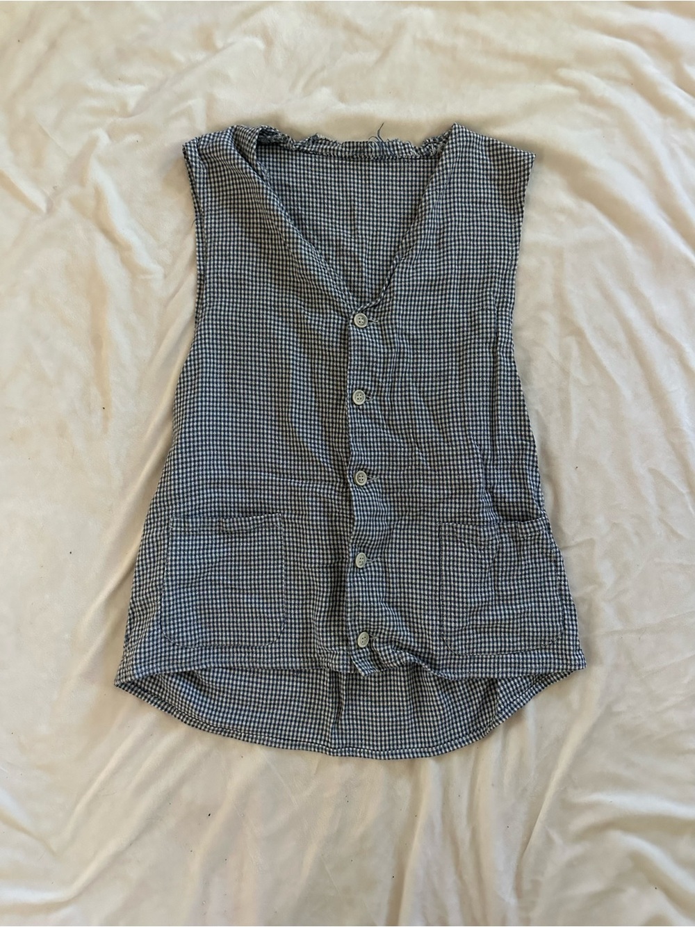 Sleeveless Button-Front Check Blouse - Blue/White